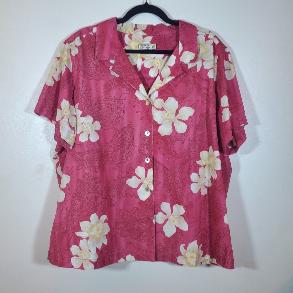Carribean Joe Women's Floral Hawaiian Button Up Shirt
